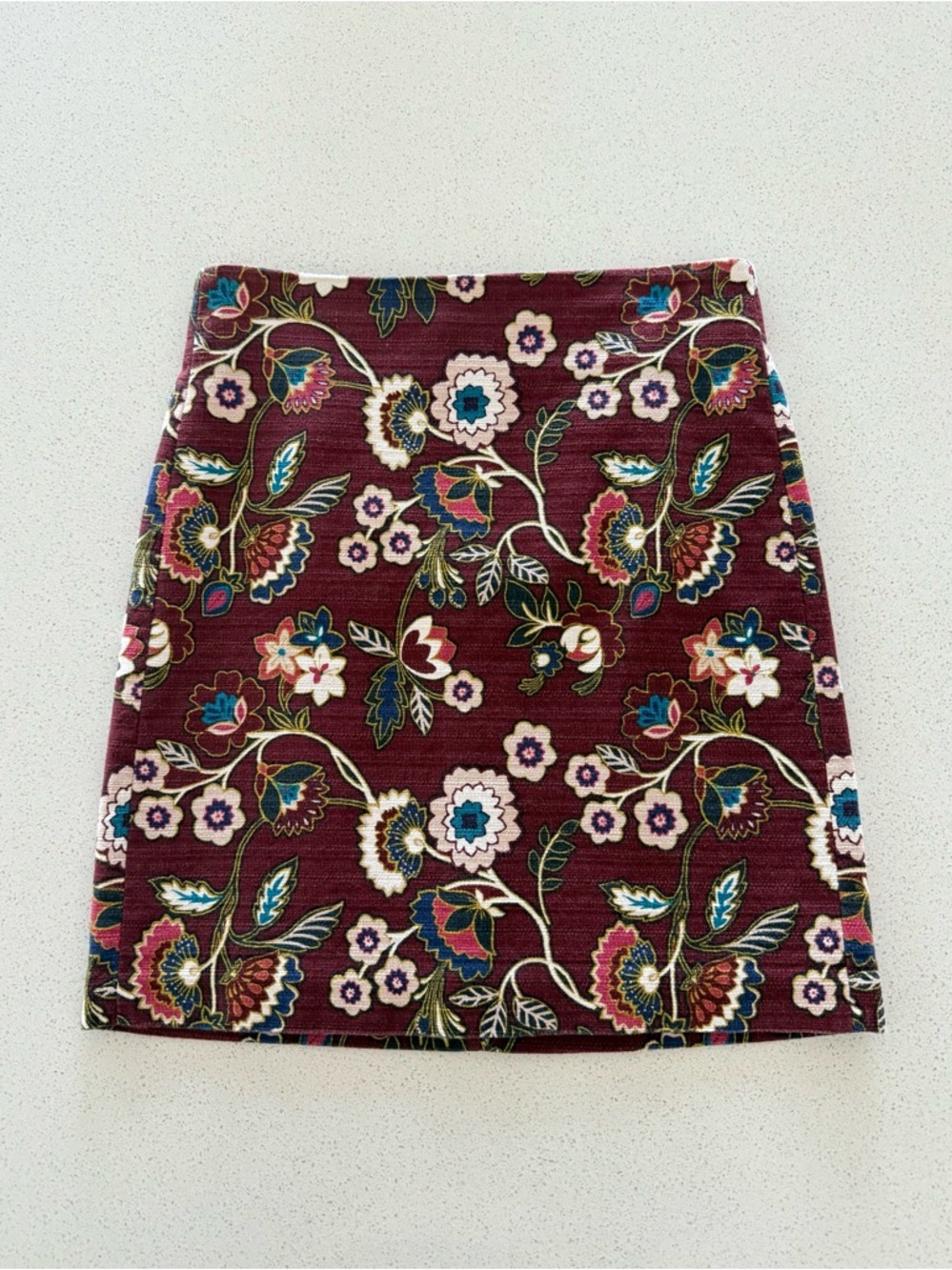LOFT Burgundy Floral Mini Skirt